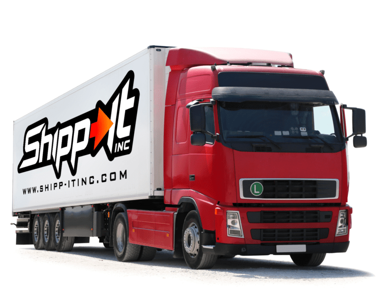 Truck with Shipp-It Inc. logo in a color of red with white background.