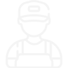 Man in cap white outline icon.