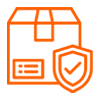 Box with safety badge in orange outline icon.