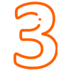 Number three icon with orange outline.